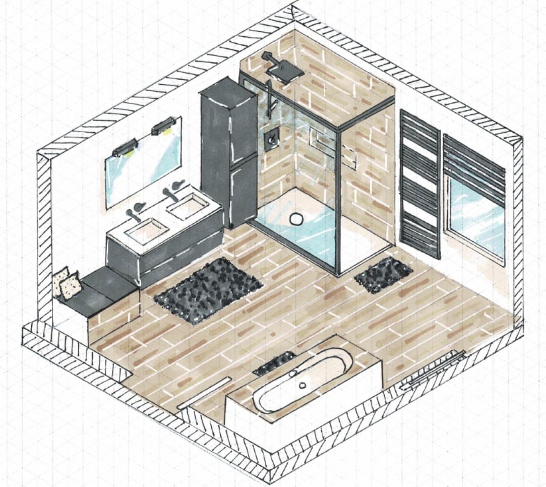 croquis-perspective-salle-de-bain-decoration-interieur-minimalisme-chaleureux-noir-bois-habiter-en-harmonie-etalle