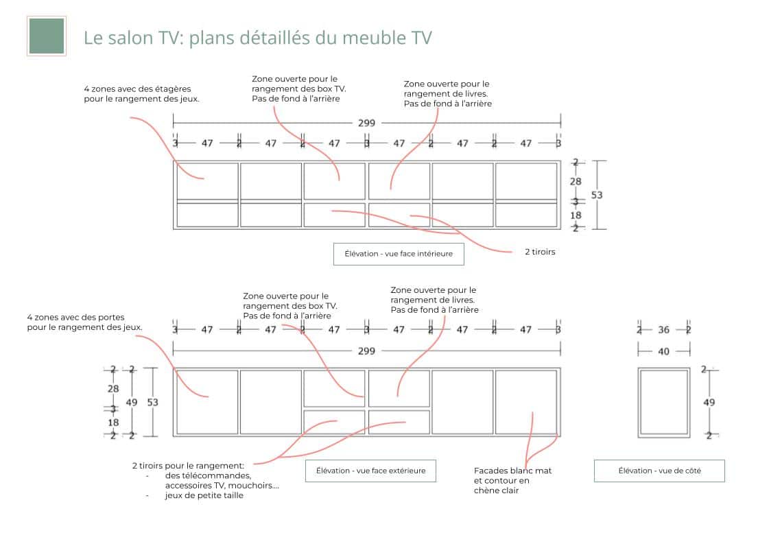 Élévation meuble TV projet architecture intérieure Habay